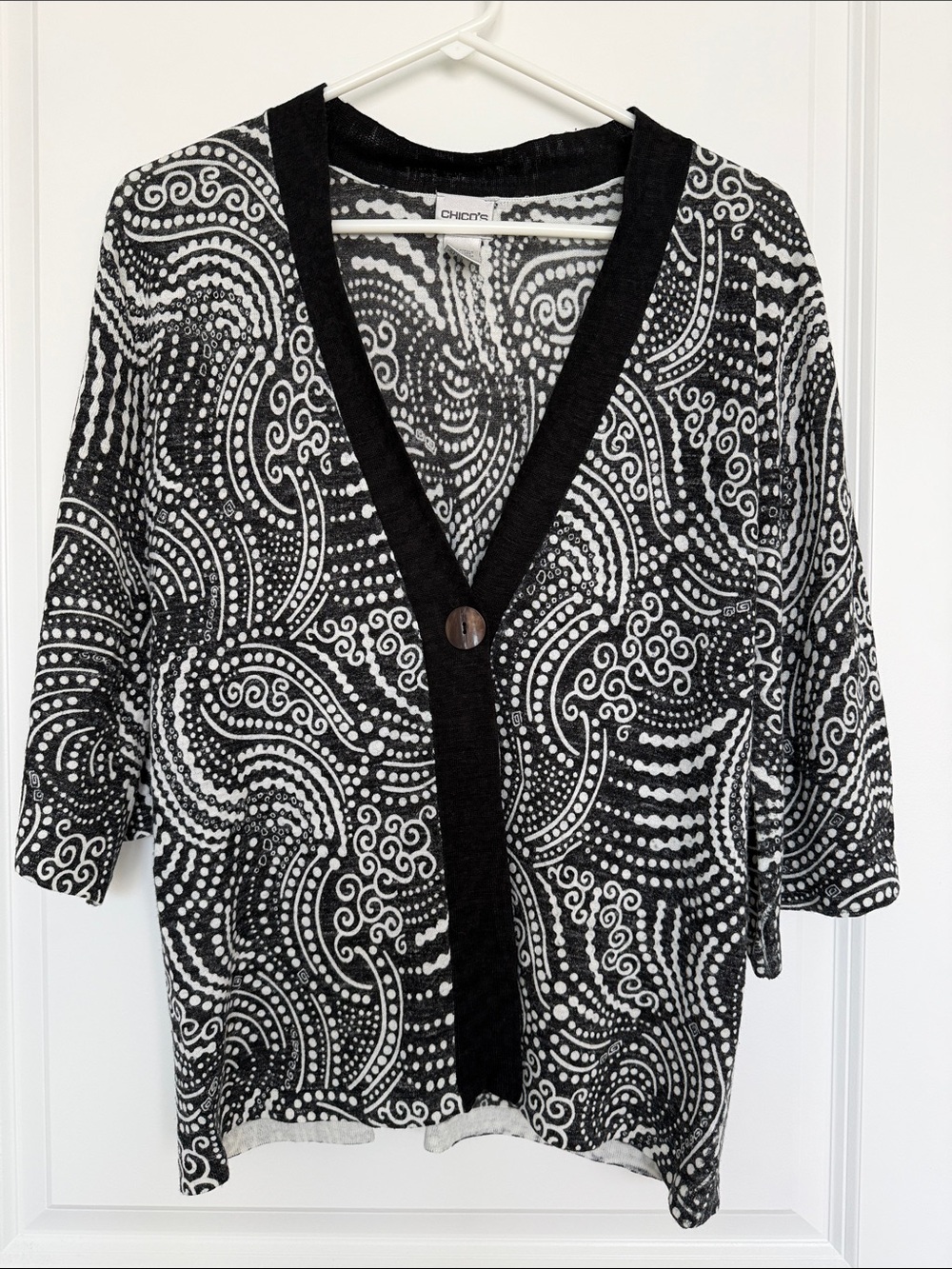 Chico's Black & White Kimono-style Cardigan